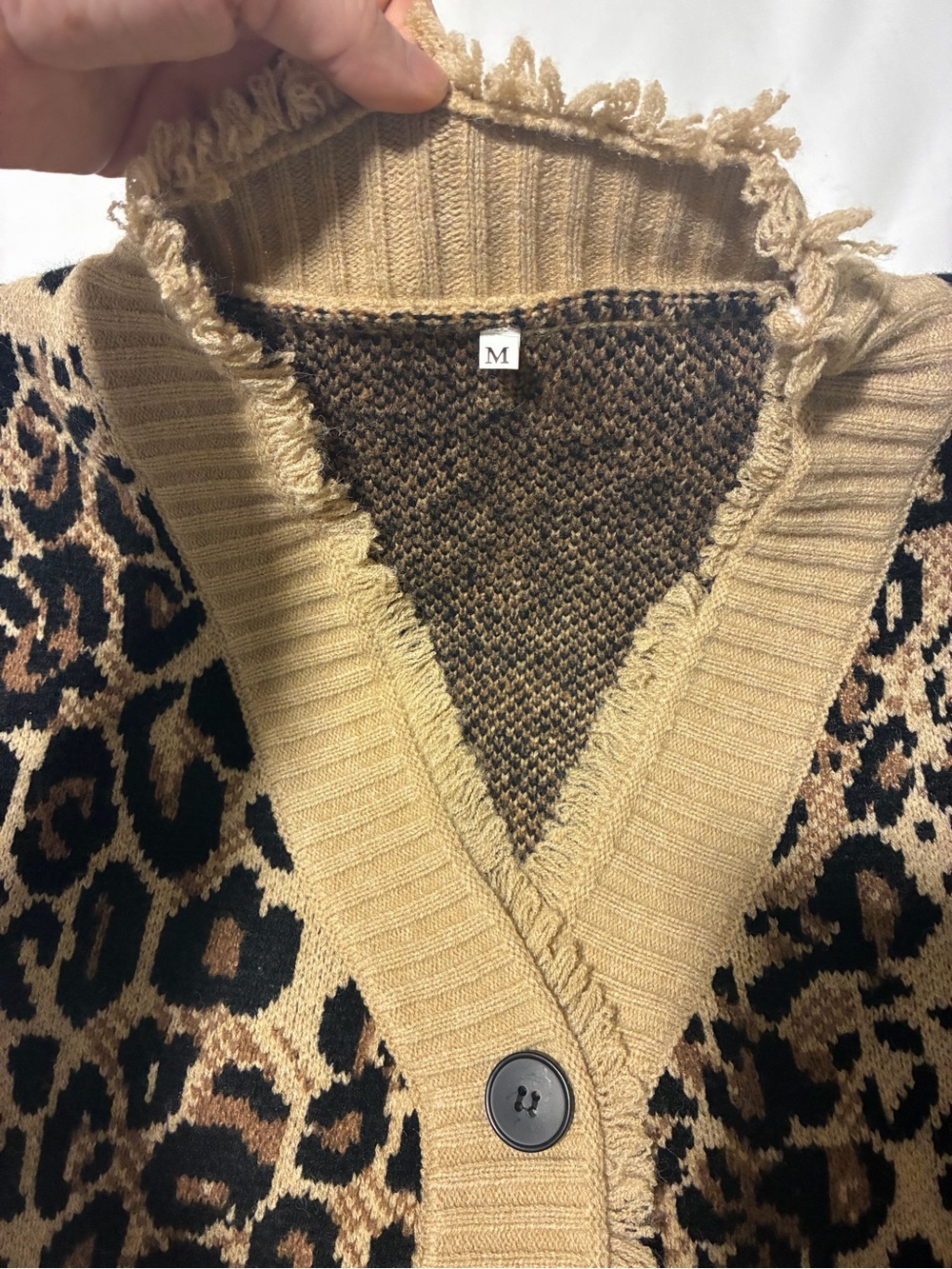 Leopard Print Button-Front Cardigan Sweater - Tan/Black size M/L - Picture 4 of 8